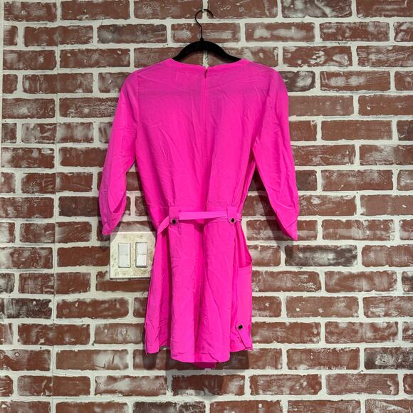 Yumi Kim Utility Silk Belted Romper Playsuit Hot Pink V-Neck Size Small EUC - Picture 2 of 9
